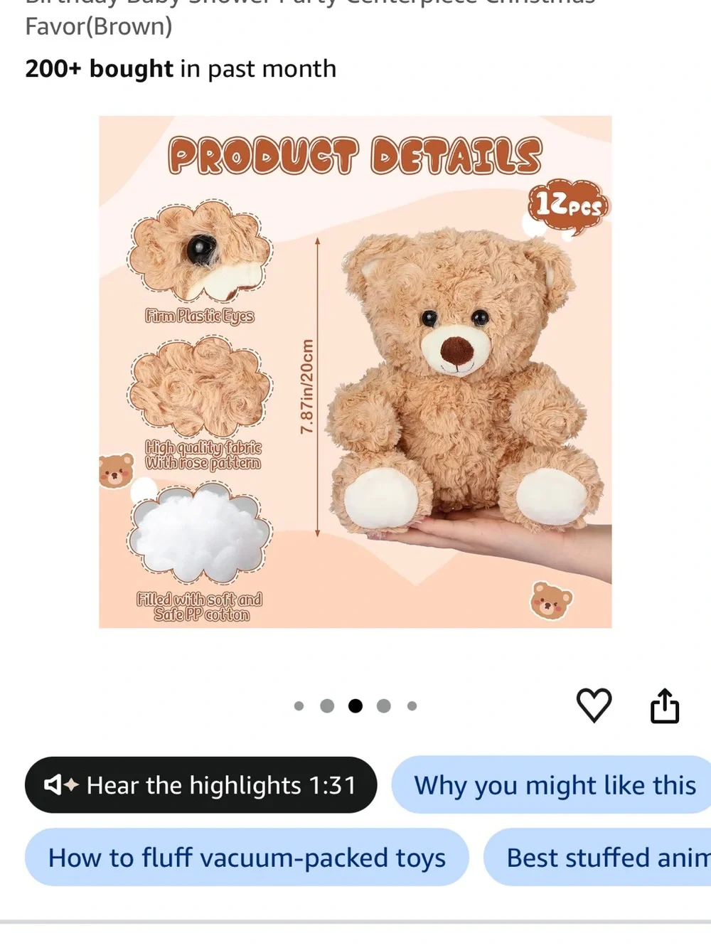 Soft Tan Plush Teddy Accent decor(set of 24 bears)